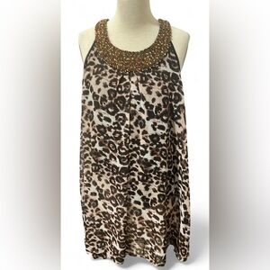 Jaclyn Smith Leopard Print Tunic Top Women’s XXL Sleeveless Beaded Neckline Top